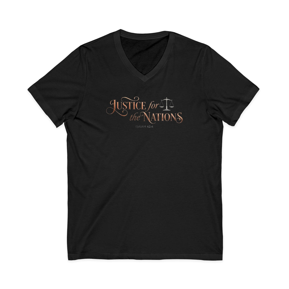 Justice For The Nations Isaiah 42:4 Christian V-Neck T-Shirt - Unisex Faith Apparel, Scripture Graphic, Soft Cotton