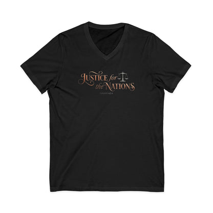 Justice For The Nations Isaiah 42:4 Christian V-Neck T-Shirt - Unisex Faith Apparel, Scripture Graphic, Soft Cotton