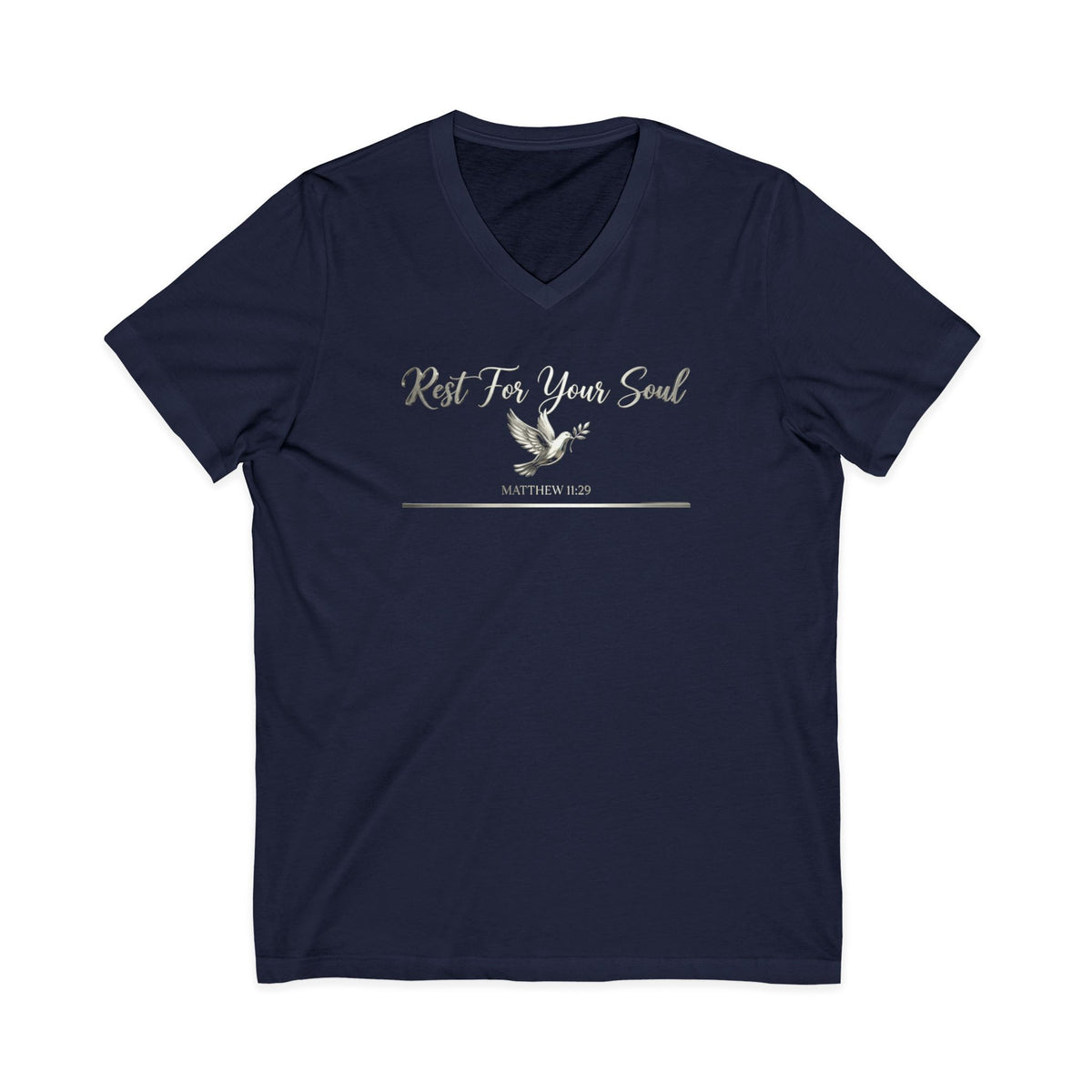 Rest For Your Soul Matthew 11:29 Christian V-Neck T-Shirt - Unisex Faith Apparel, Scripture Graphic, Soft Cotton