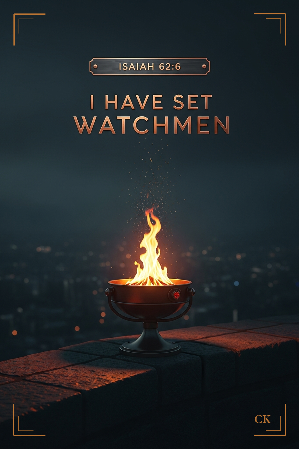 Watchman Deck card front, Isaiah 62:6, a brazier burning on the wall