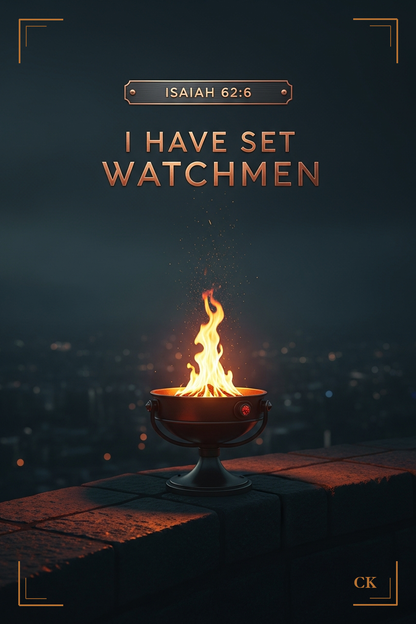 Watchman Deck card front, Isaiah 62:6, a brazier burning on the wall